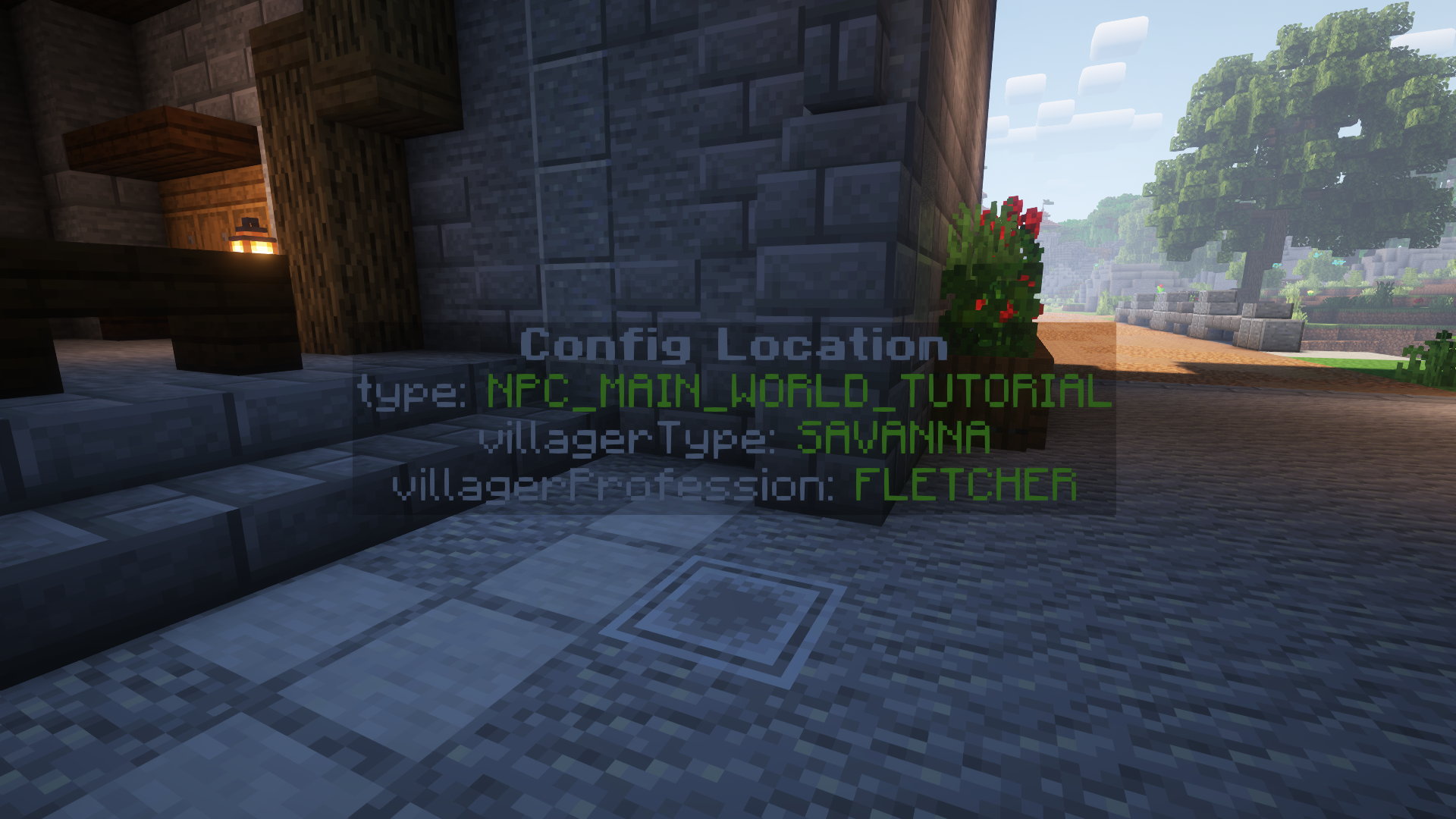 A floating text on the ground that represents a snippet of configuration for this specific position.