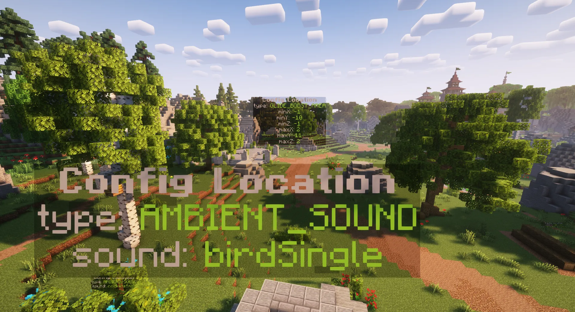 A floating configuration text that specifies the location of a sound.