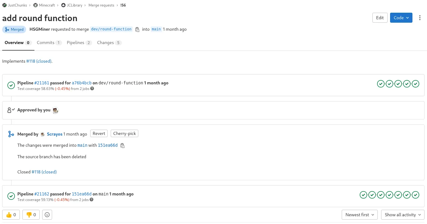 A screenshot of a merge request within the GitLab web interface, that shows successful pipeline executions.