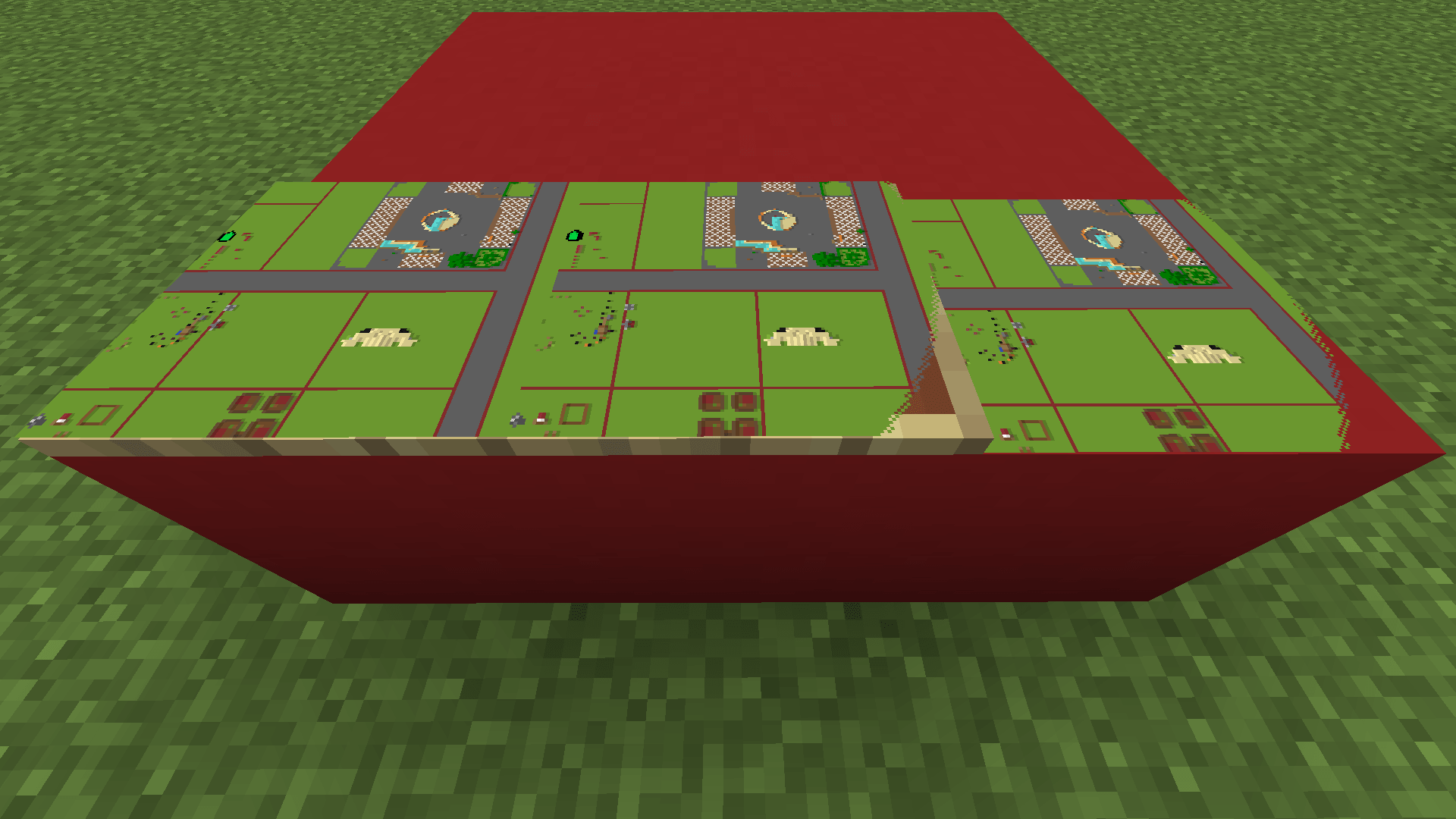 Three Minecraft maps next to each other with one having a frame and no transparent pixels at all, another one having a frame and transparent pixels (that show the underlying frame) and the third one without a frame and invisible pixels that allow to look on the underlying block.